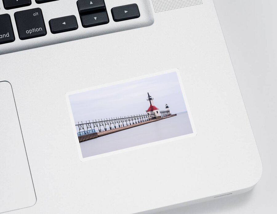 Lighthouse Sticker featuring the digital art St. Joseph North Pier Lighthouse by Kevin McClish