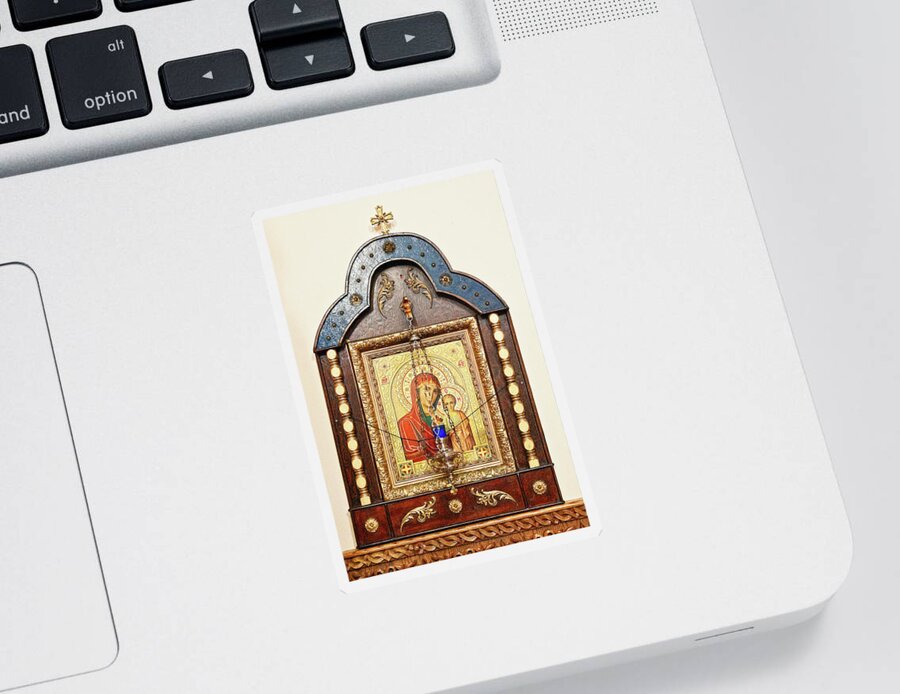St. Mary Sticker featuring the photograph St. Mary and Jesus orthodox icon by Tatiana Travelways