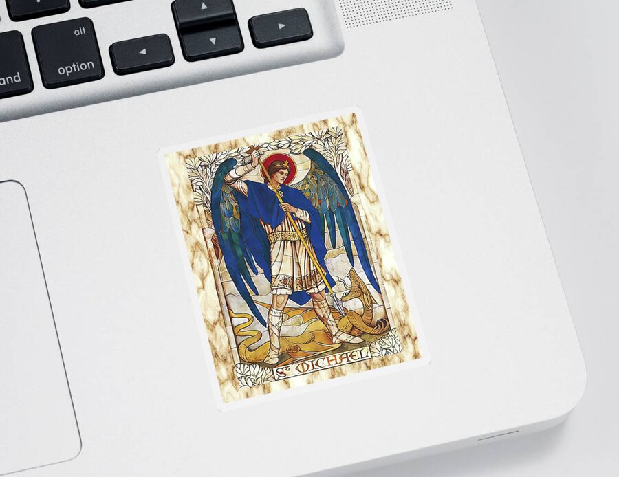 Raphael Sticker featuring the mixed media St MIchael the Archangel Angel Saint by Iconography