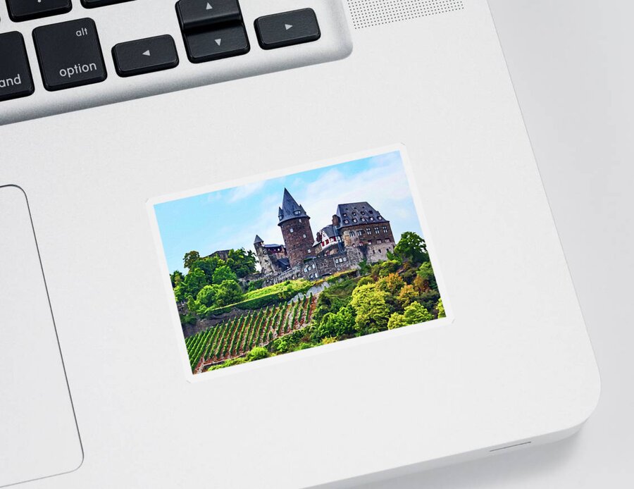 Stahleck Castle Sticker featuring the digital art Stahleck Castle, Dry Brush on Sandstone by Ron Long Ltd Photography
