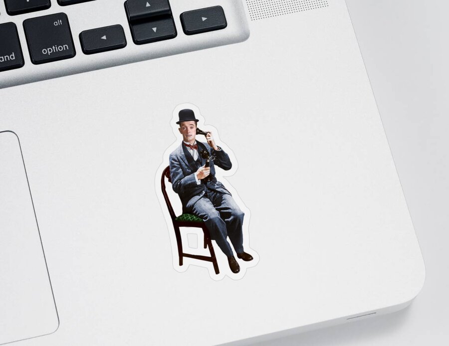 Laurel Sticker featuring the digital art Stan on the phone by Franchi Torres