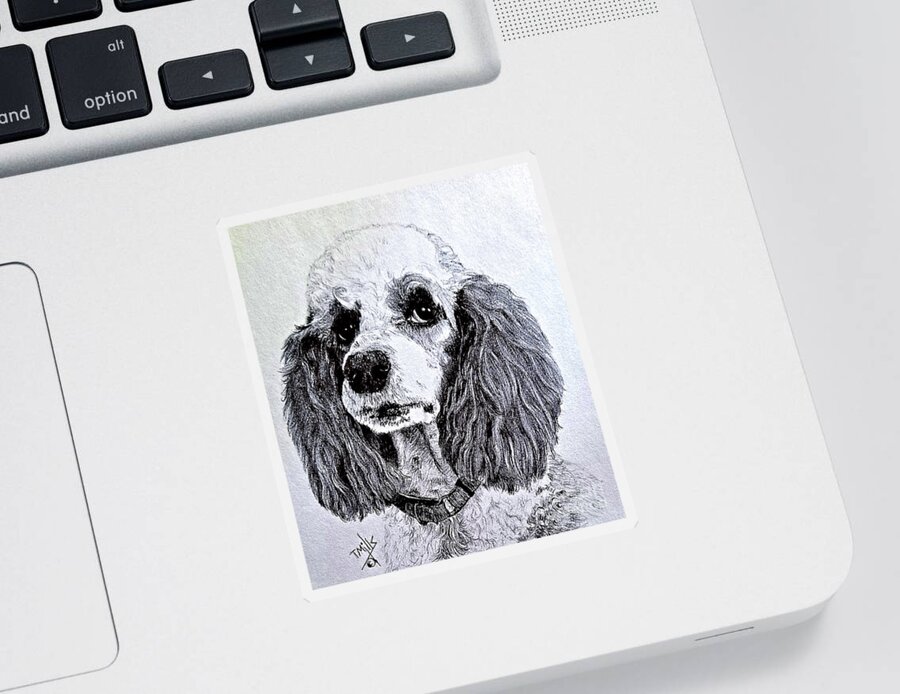 Dog Sticker featuring the drawing Standard Parti Poodle 2 by Terri Mills