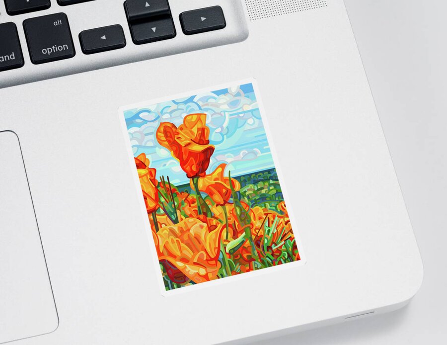 Red Orange Poppies Sticker featuring the painting Standing Tall by Mandy Budan