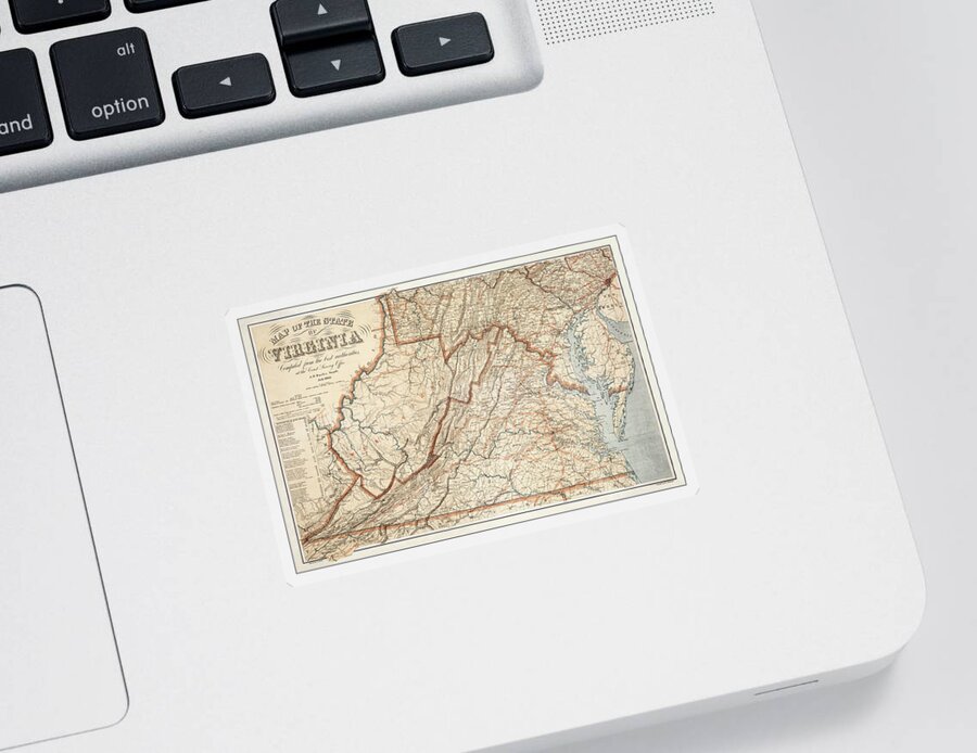 Virginia Sticker featuring the photograph State of Virginia Vintage Map 1863 by Carol Japp