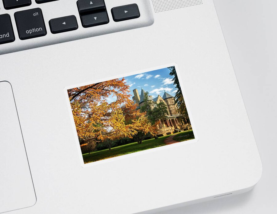 Color Sticker featuring the photograph Stately Mansion in Autumn by Alan Hausenflock