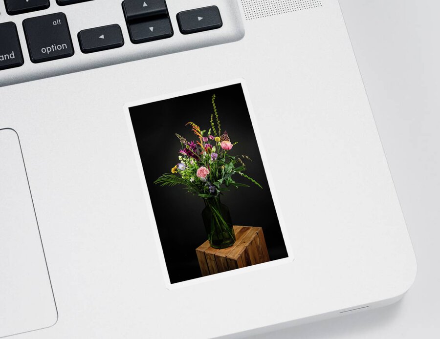 Still Life Sticker featuring the digital art Still life field bouquet in a vase by Marjolein Van Middelkoop