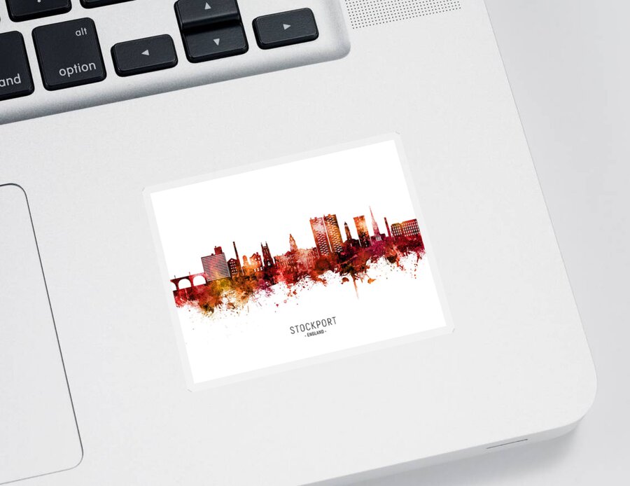 Stockport Sticker featuring the digital art Stockport England Skyline #00 by Michael Tompsett