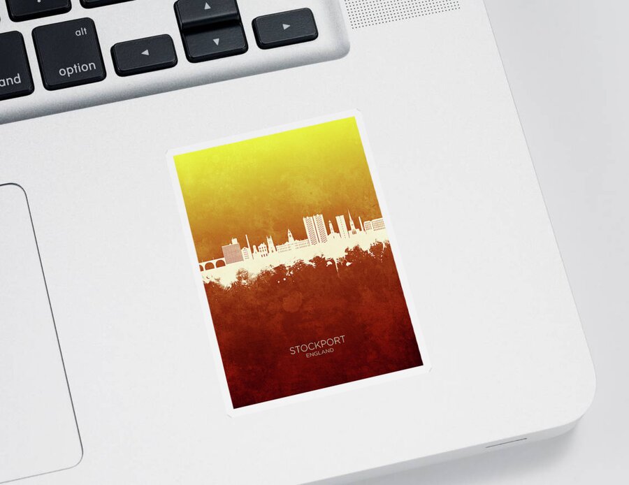 Stockport Sticker featuring the digital art Stockport England Skyline #27 by Michael Tompsett
