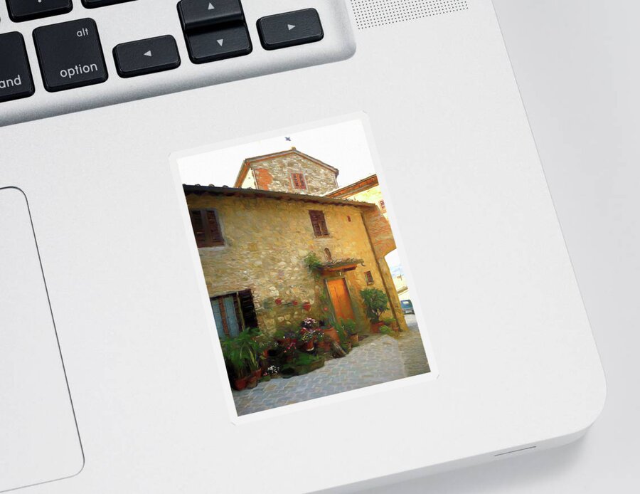 Italy Sticker featuring the mixed media Stone House With Flowers Tuscany by Deborah League