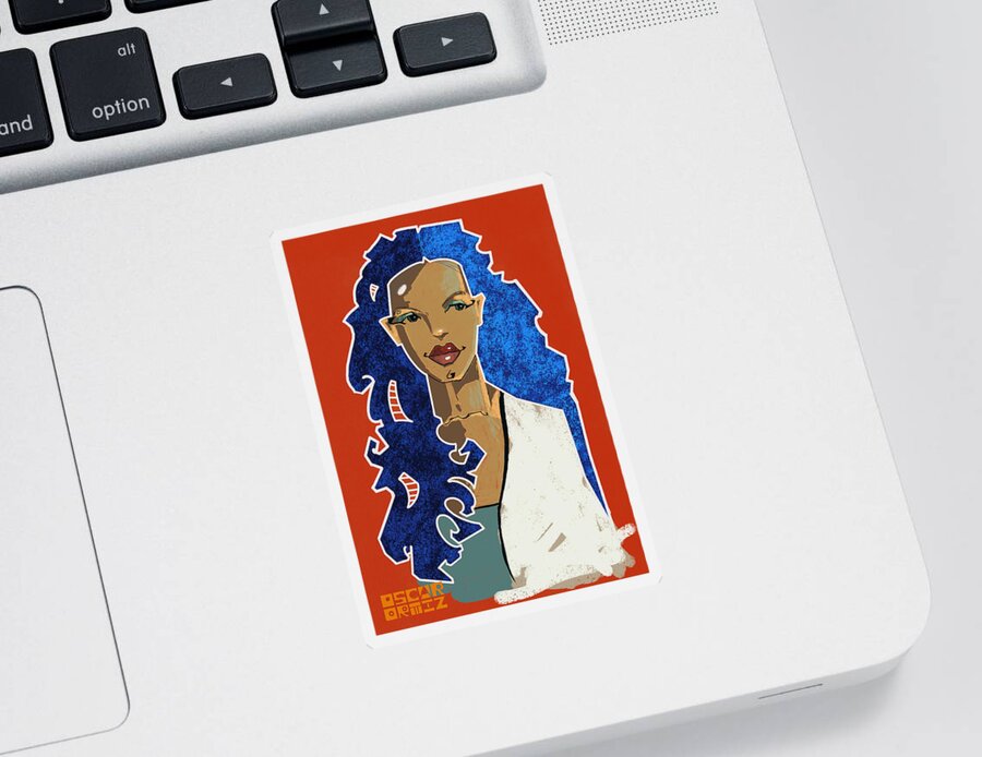 Red Sticker featuring the painting Stop Staring by Oscar Ortiz