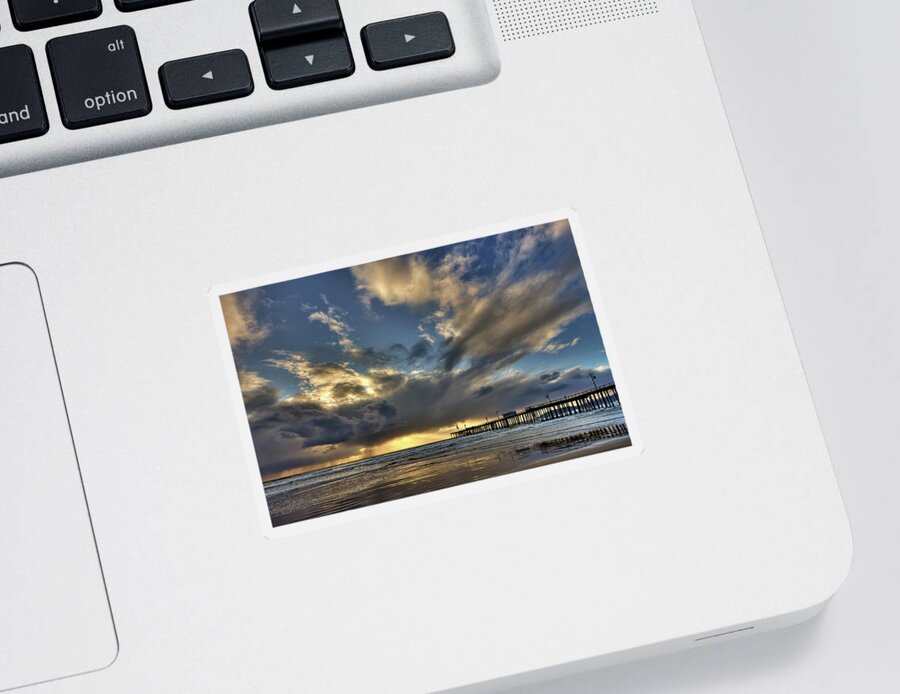 Sunset Sticker featuring the photograph Storm by Pismo Pier by Beth Sargent