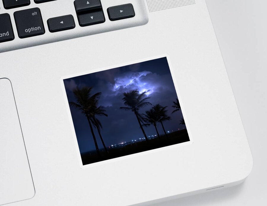 Lightning Sticker featuring the photograph Storms Over the Pier by Mark Andrew Thomas