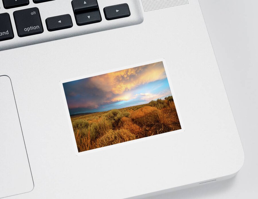 Sunset Sticker featuring the photograph Stormy High Desert Sunset by Ron Long Ltd Photography