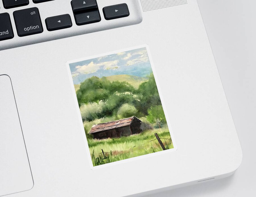 Story Mill Sticker featuring the painting Story Mill Shack by Marsha Karle