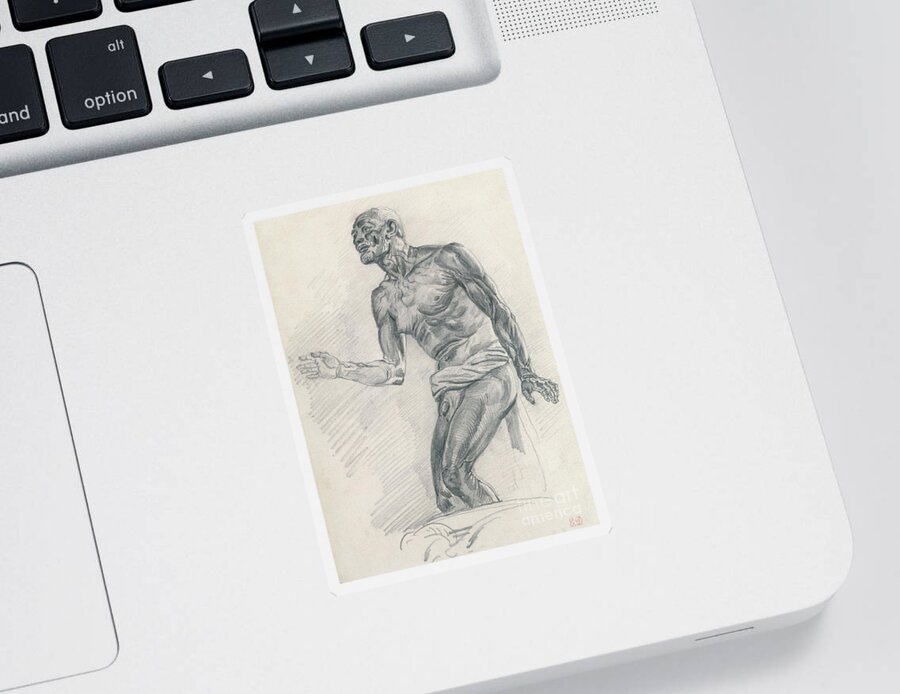 Delacroix Sticker featuring the drawing Study of a Male Nude by Eugene Delacroix
