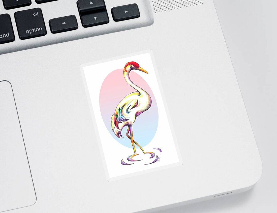 Crane Sticker featuring the drawing Stylized Crane by Sipporah Art and Illustration
