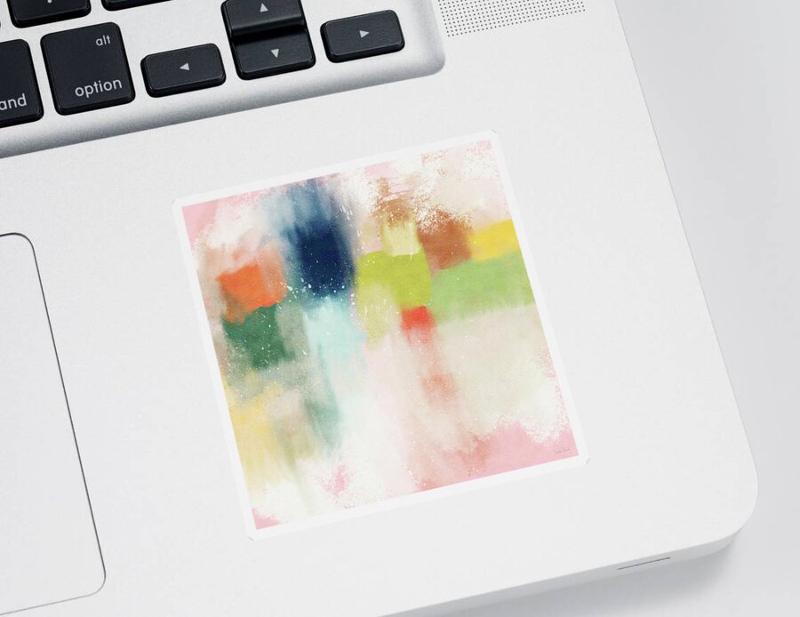 Abstract Sticker featuring the mixed media Subdued Spring- Art by Linda Woods by Linda Woods