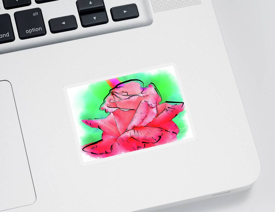 Rose Sticker featuring the digital art Subtle Red Rose In Abstract Watercolor by Kirt Tisdale
