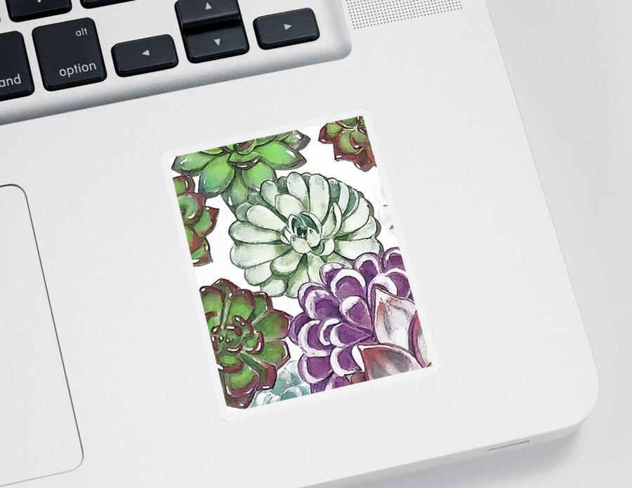 Succulent Sticker featuring the painting Succulent Plants On White Wall Contemporary Garden Design IX by Irina Sztukowski