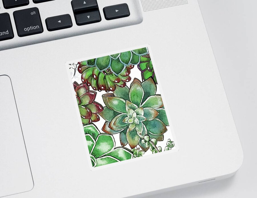 Succulent Sticker featuring the painting Succulent Plants On White Wall Contemporary Garden Design X by Irina Sztukowski