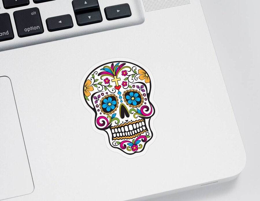 Halloween Sticker featuring the digital art Sugar Skull Day of the Dead Dia De Los Muertos by Flippin Sweet Gear