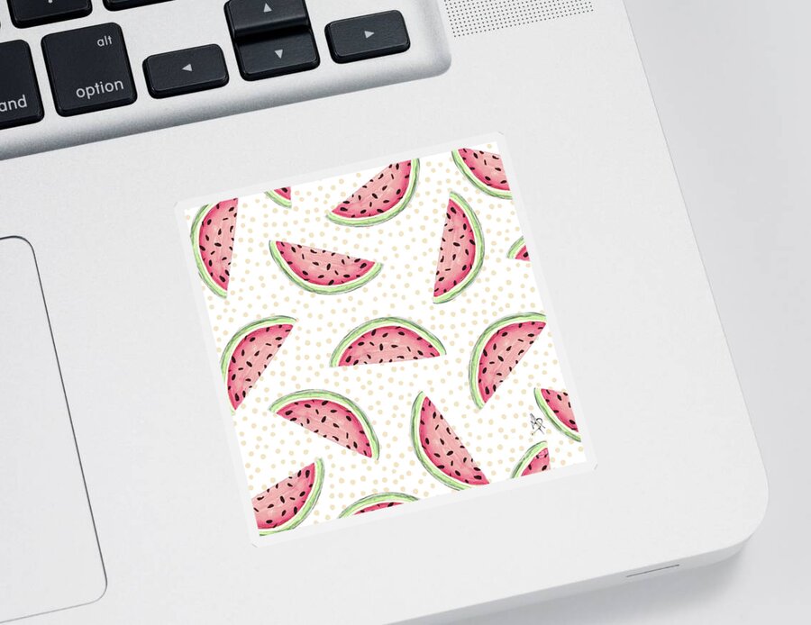 Watermelon Sticker featuring the painting Summer Art Prints Handpainted Original Watermelon Surface Pattern Design by MADART by Megan Aroon