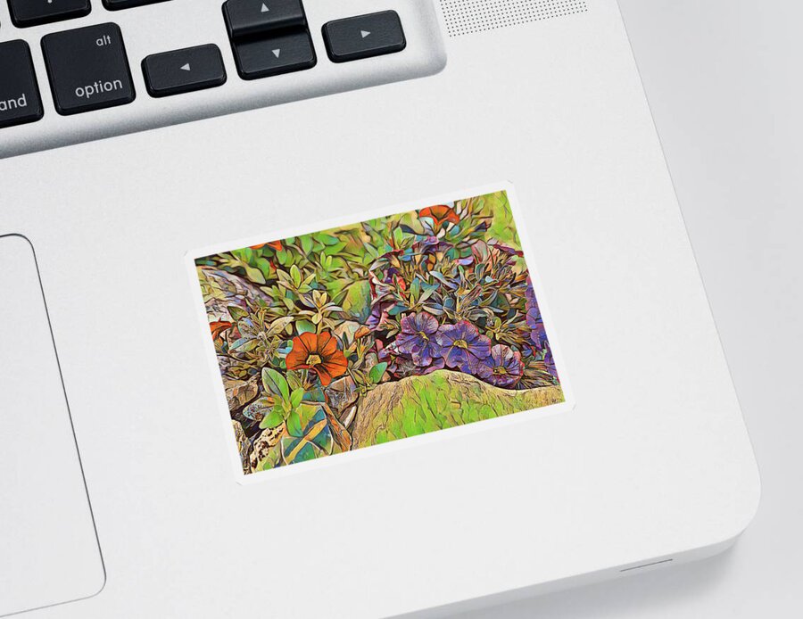 Summer Sticker featuring the painting Summer garden with colorful flowers by Patricia Piotrak