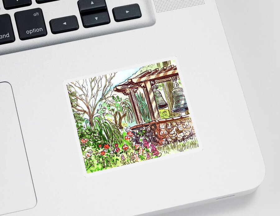 Garden Sticker featuring the painting Summer Garden With Gazebo And Bells Watercolor by Irina Sztukowski