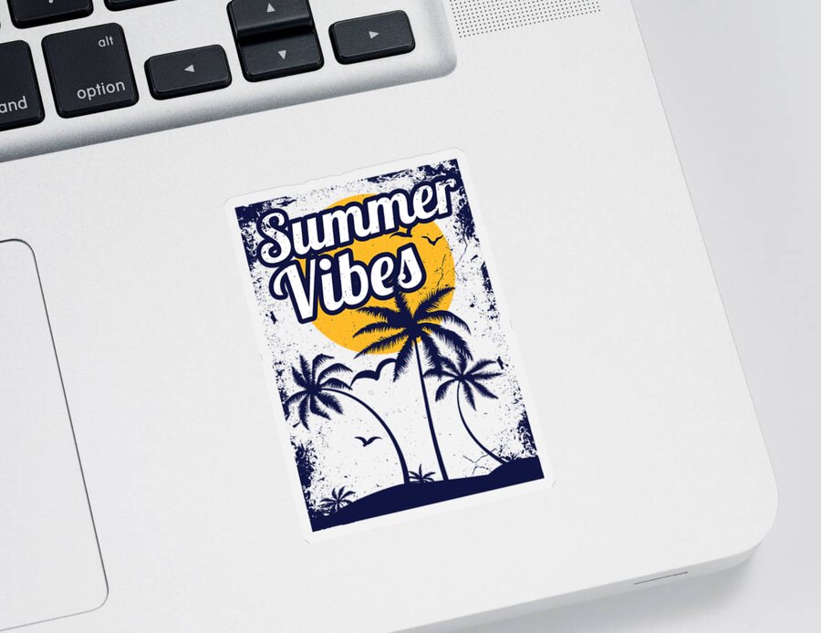 Colorful Sticker featuring the digital art Summer Vibes Tropical Beach Palm Trees by Jacob Zelazny