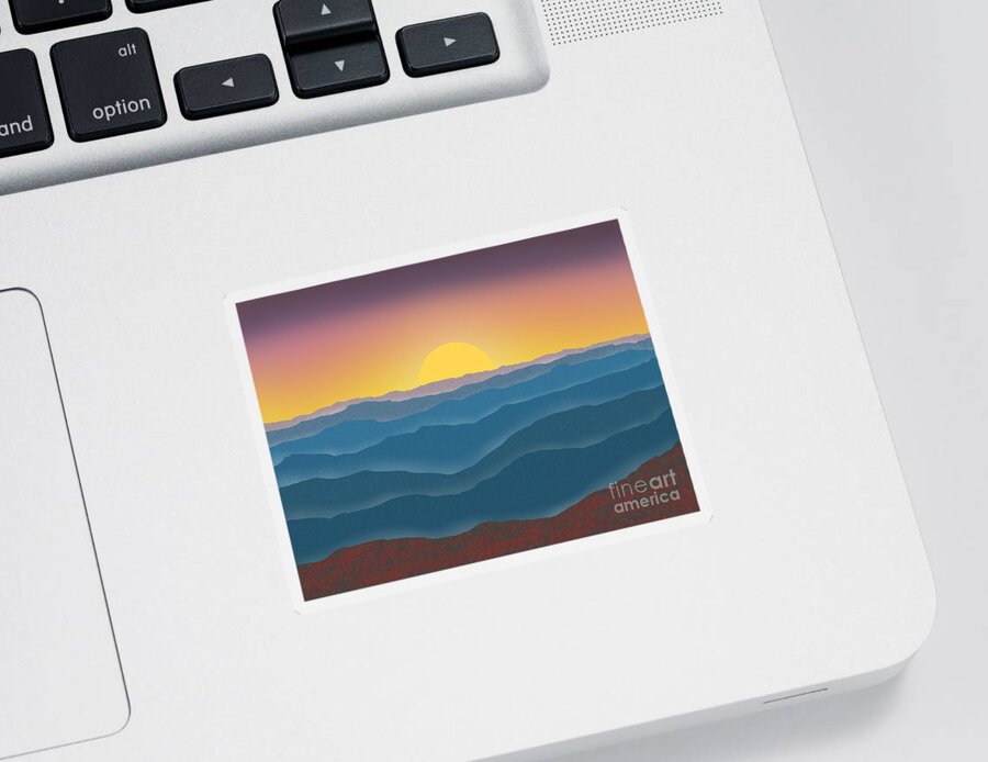  Sticker featuring the digital art Sun Sets Over the Mountains by Donna Mibus