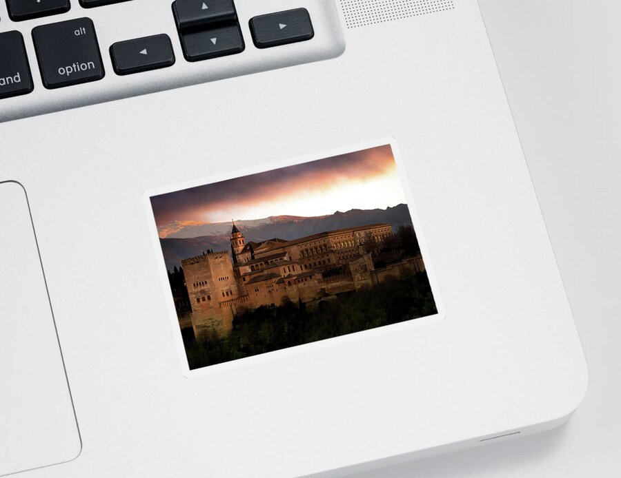 Alhambra Spain Sticker featuring the photograph Sundown Over the Alhambra by Rebecca Herranen