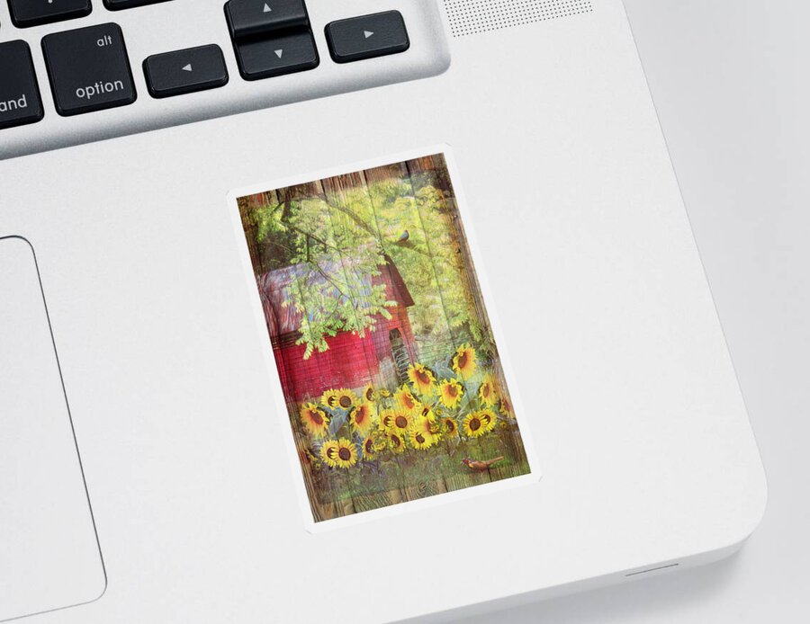 American Sticker featuring the photograph Sunflowers in the Garden with Wood Textures by Debra and Dave Vanderlaan