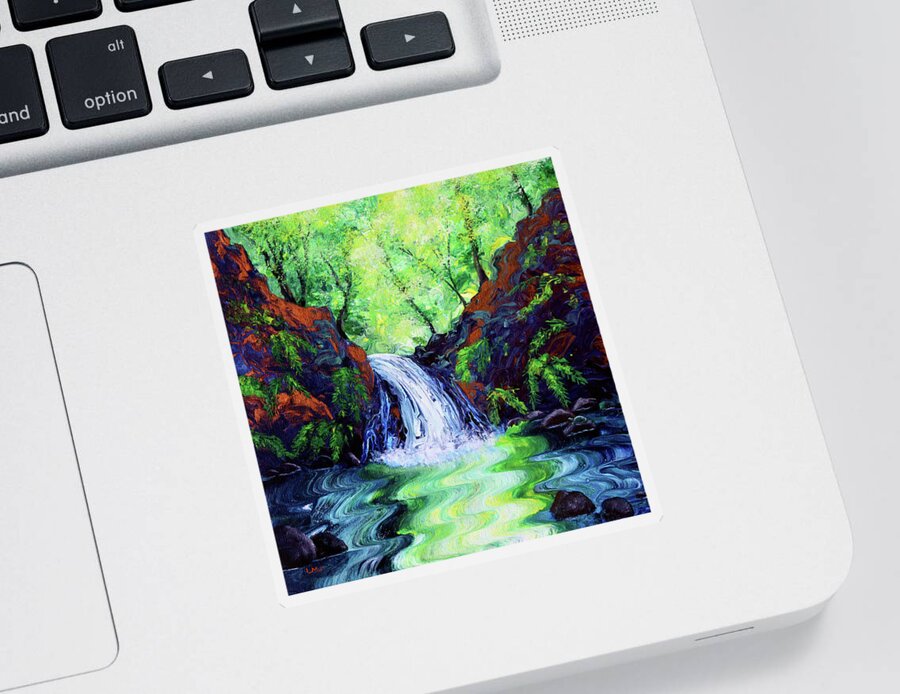 Waterfall Sticker featuring the painting Sunny St. Patrick's Day at a Waterfall by Laura Iverson
