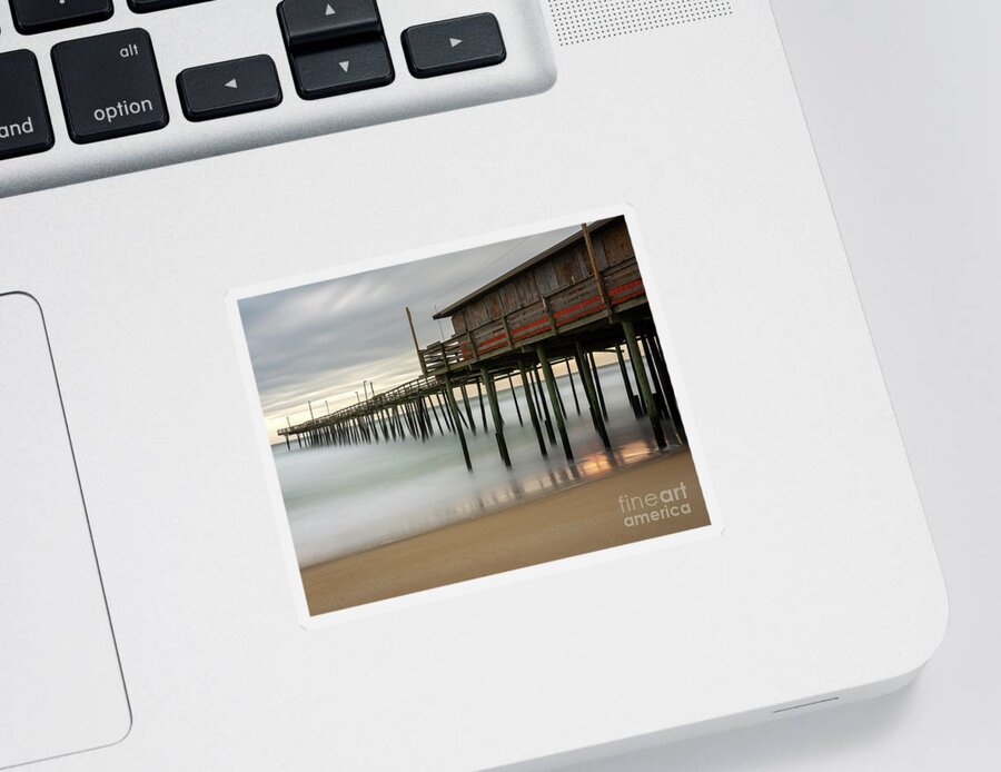 Obx Sticker featuring the photograph Sunrise at the Outer Banks Fishing Pier by Izet Kapetanovic