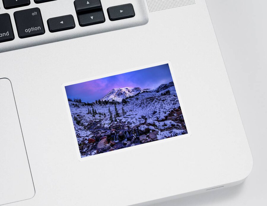 Sunrise Sticker featuring the photograph Sunrise, fall, and snow by Lynn Hopwood