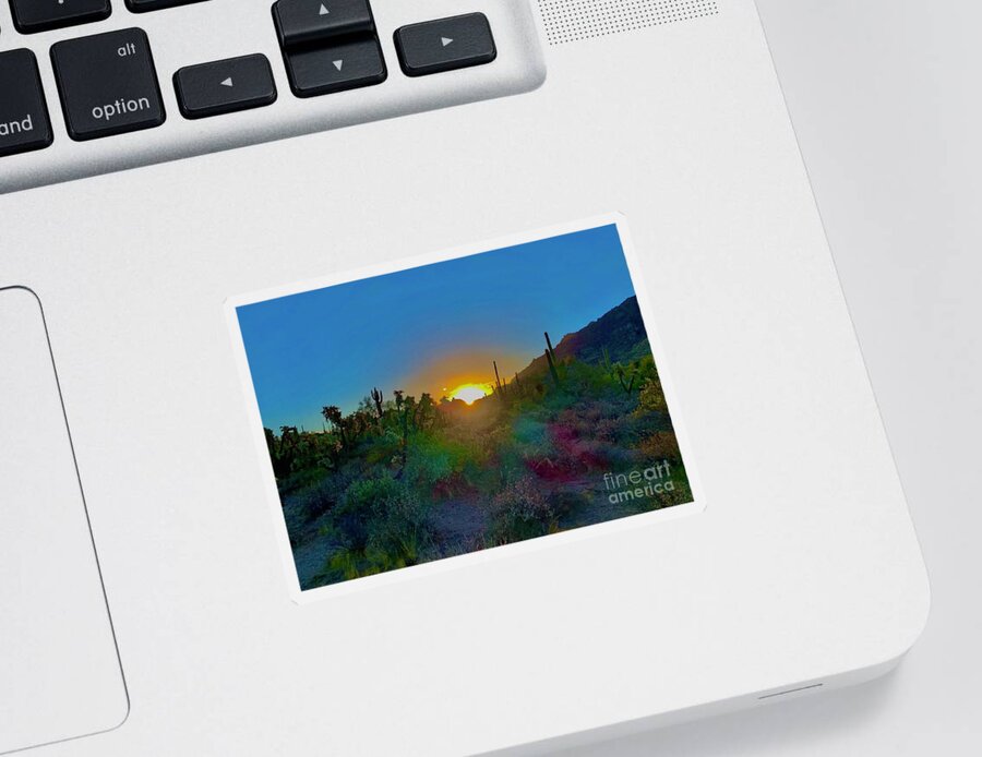 Sunrise Sticker featuring the digital art Sunrise In Superior AZ by Tammy Keyes