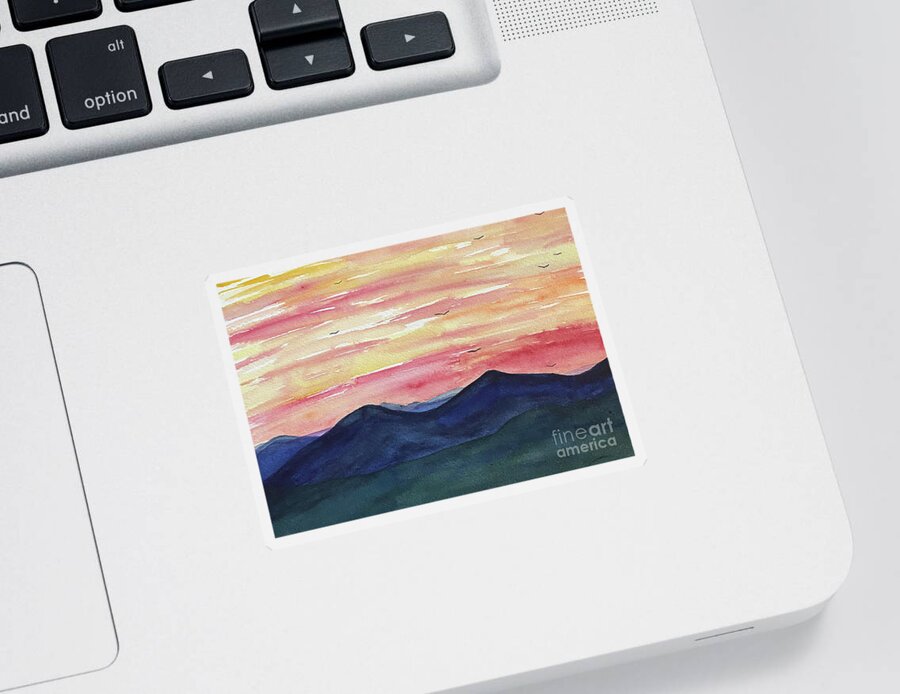 Sunrise Sticker featuring the painting Sunrise Mountains by Lisa Neuman