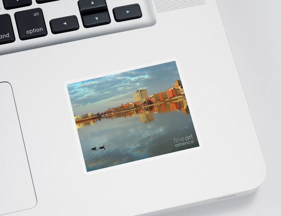 Sunrise Sticker featuring the photograph Sunrise on Fort Industry Square Toledo Ohio 4988 by Jack Schultz