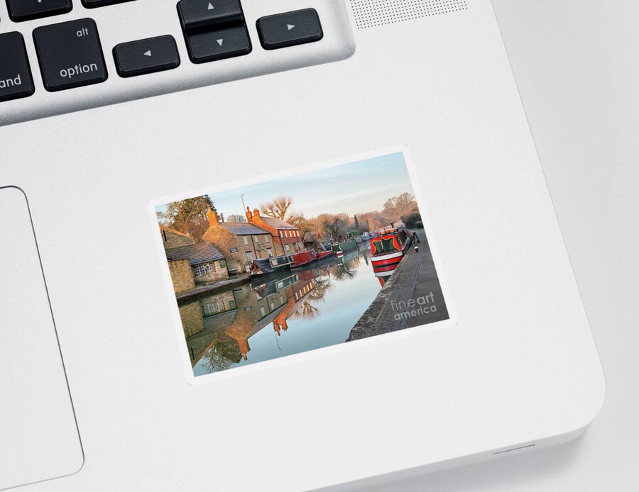 Stoke Bruerne Sticker featuring the photograph Sunrise on the Grand Union Canal at Stoke Bruerne in the Frost by Tim Gainey