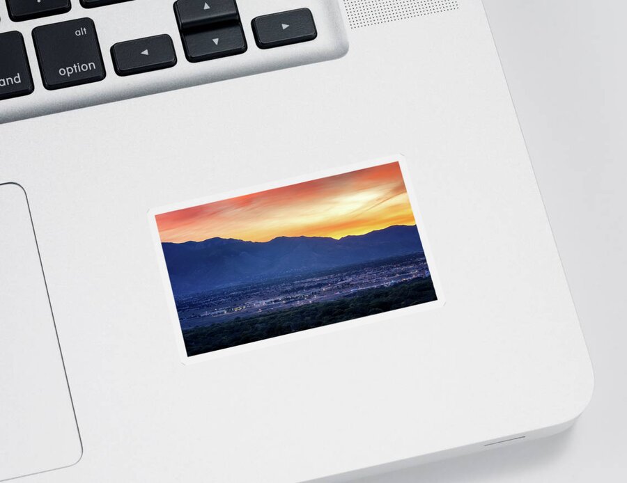 New Mexico Sticker featuring the photograph Sunrise over Albuquerque by Susan Rissi Tregoning