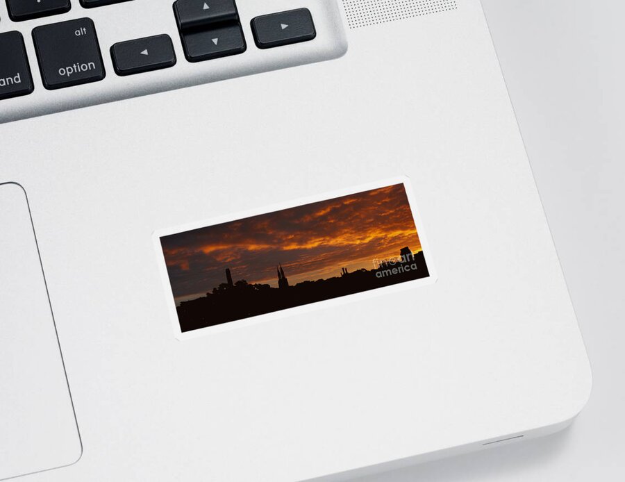 Sunrise Sticker featuring the photograph Sunrise over Coit Tower by fototaker Tony