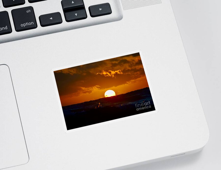 Sunrise Sticker featuring the photograph Sunrise Red Ocean Waves Hawaii by Debra Banks