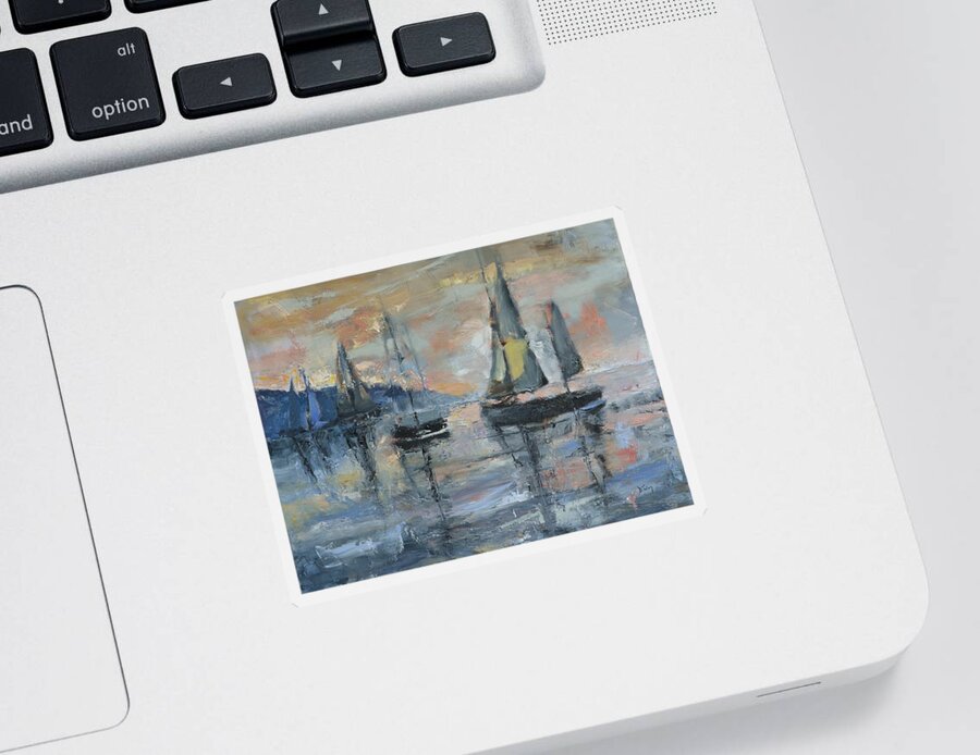 Sailboat Sticker featuring the painting Sunrise Sail by Donna Tuten