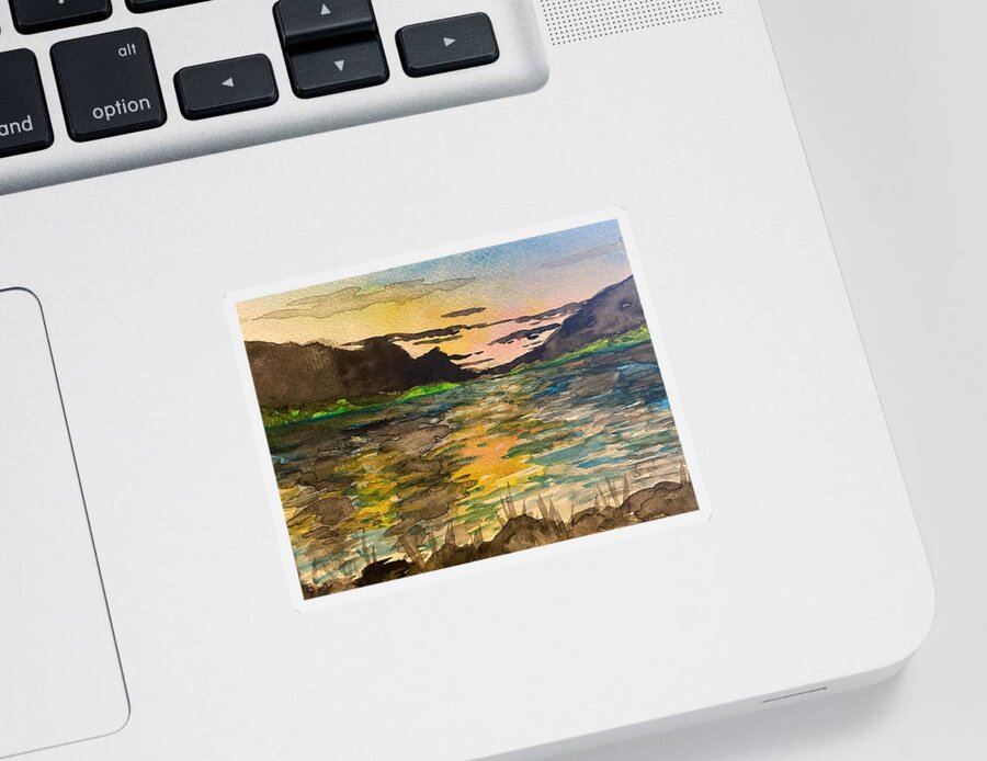 Sunset Sticker featuring the painting Sunset at Bristol Lake by Larry Whitler