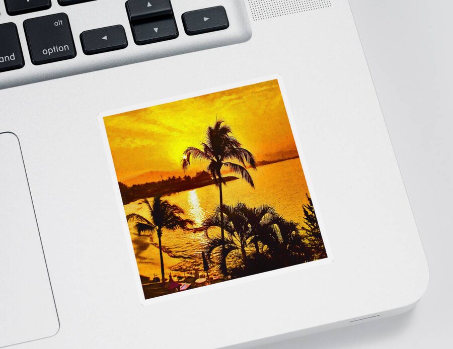 Sunset Sticker featuring the photograph Sunset at Dolphin Cove Inn, Manzanillo, Mexico #2 by Tatiana Travelways
