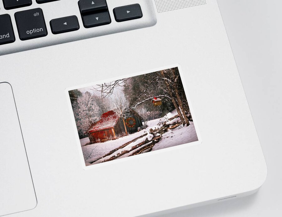 Barn Sticker featuring the photograph Sunset Barn in the Snow by Debra and Dave Vanderlaan