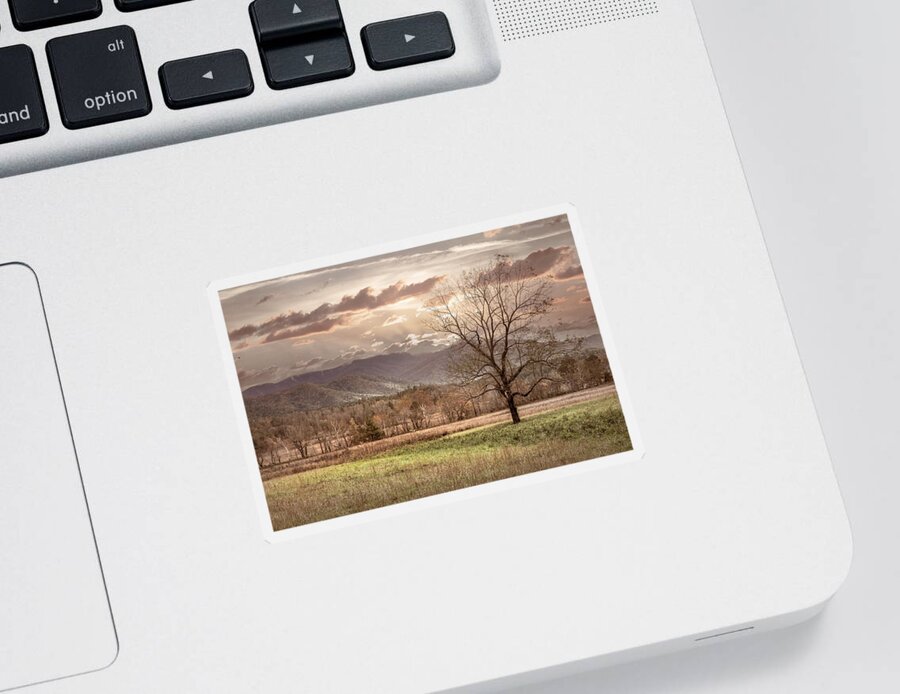 Sunset Sticker featuring the photograph Sunset Clouds in Cades Cove Farmhouse Hues by Debra and Dave Vanderlaan