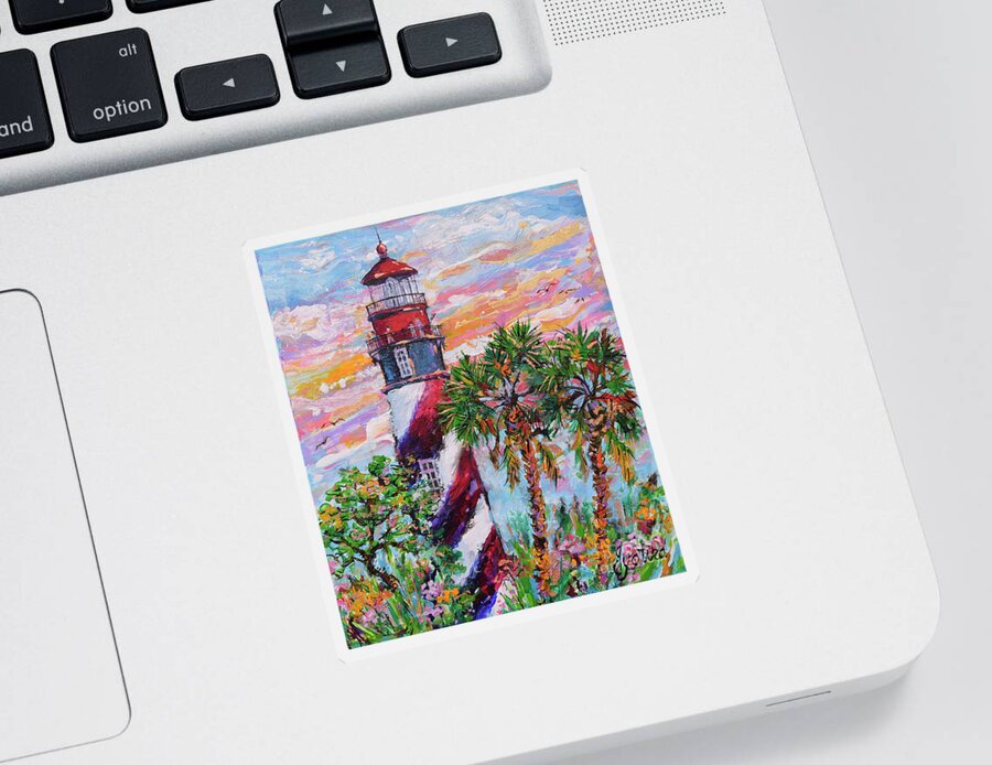 Sunset Glow At Thelighthouse Sticker featuring the painting Sunset Glow at the Lighthouse by Jyotika Shroff