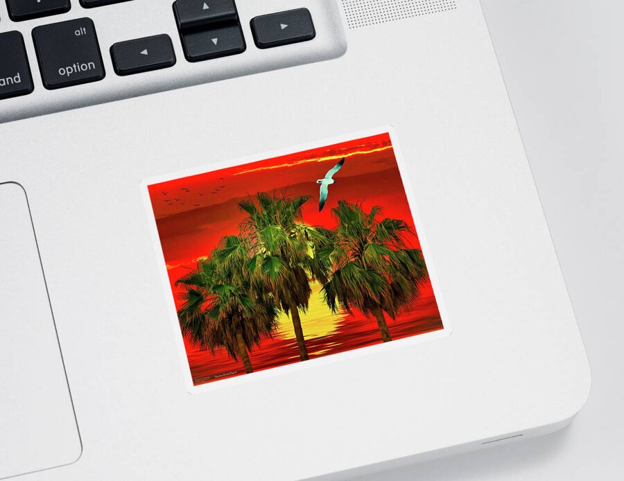 Palm Trees Sticker featuring the digital art Sunset in Paradise by Norman Brule
