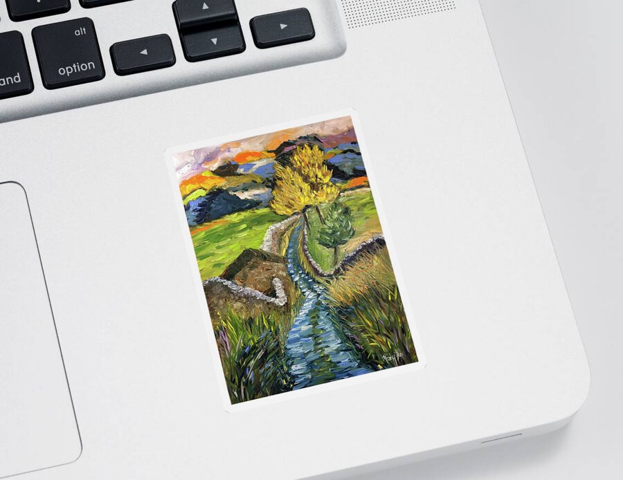 England Sticker featuring the painting Sunset in Yorkshire by Roxy Rich